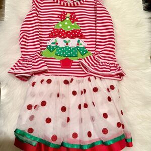 Rare Editions Toddler Girls Tiered Christmas Tree Dress Tulle Skirt 3T Preowned